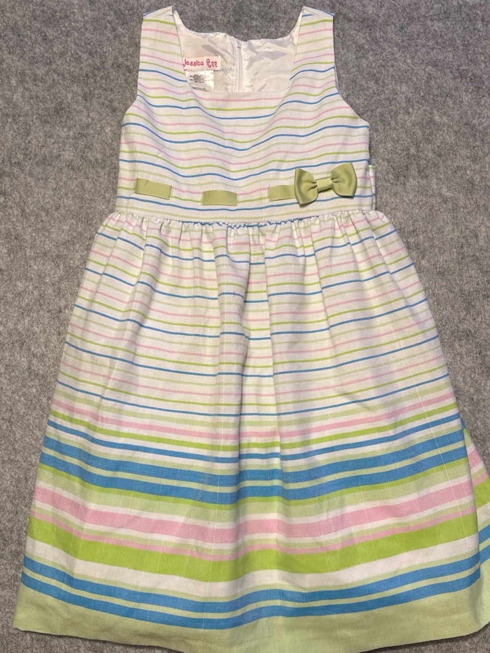 Jessica Ann Pastel Striped Party Dress in White, Green, Blue, Pink
